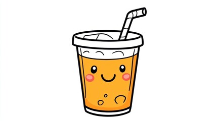 Happy juice cup cartoon, summer drink, white background, kids menu