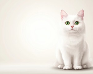 White Cat with Green Eyes Sitting Gracefully
