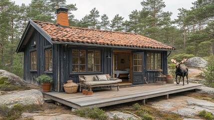 Charming Swedish Wooden Villa with Large Deck