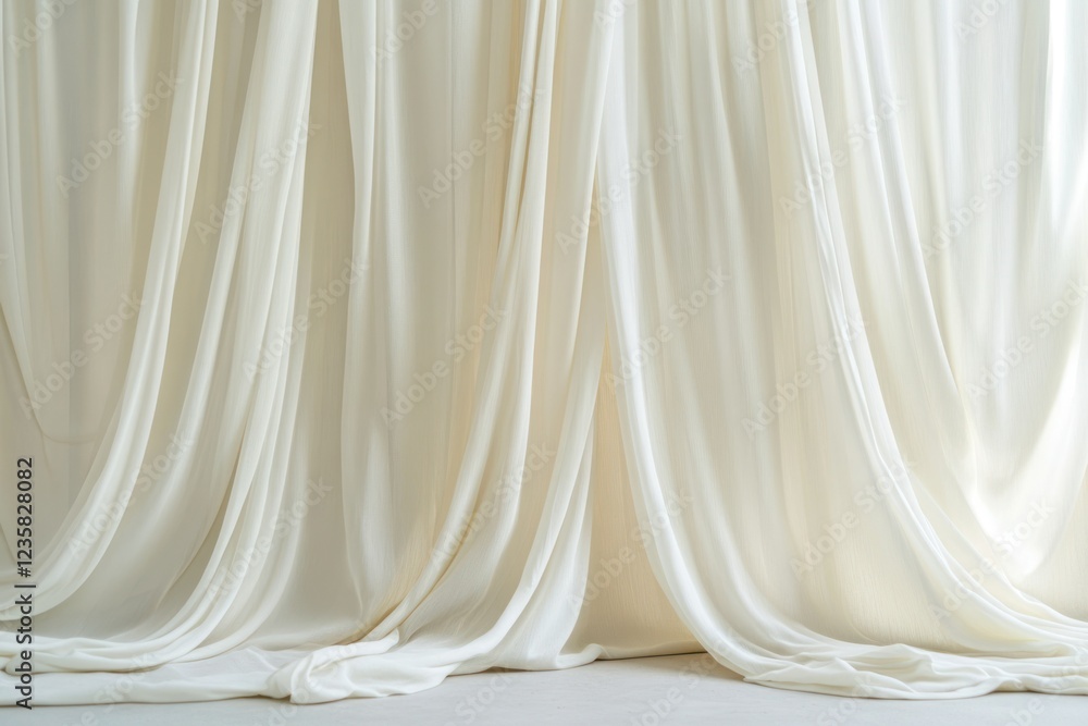 Poster soft white fabric drapery with elegant flowing texture for background and design projects