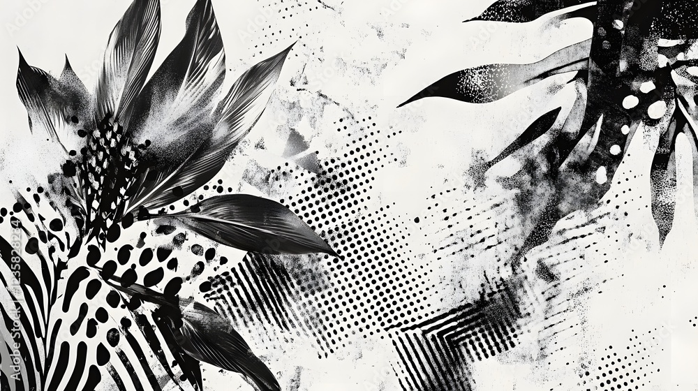 Aufkleber abstract monochrome geometric graphic with textured brush strokes and splattered ink elements