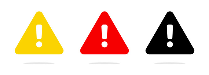 Attention symbols triangles with exclamation marks. Caution alarm and danger signs. Warning and attention icons set