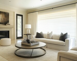 Elegant living room, neutral tones, natural light.