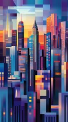 Cityscape at Sunset Abstract Geometric Building Art