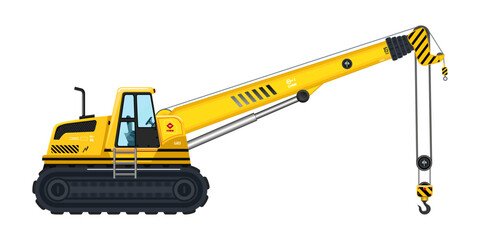 Obraz premium Crane excavator vehicle hook heavy construction service yellow vehicle 3D vector illustration