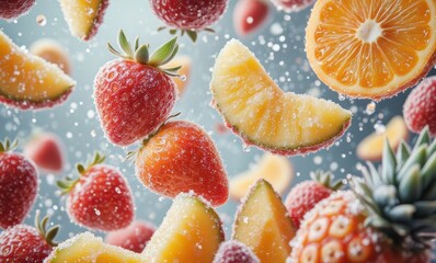 Vibrant fruits in sparkling water