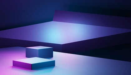 3d rendering of purple and blue abstract geometric background. Scene for advertising, technology, showcase, banner, game, sport, cosmetic, business, metaverse. Sci-Fi Illustration. Product display