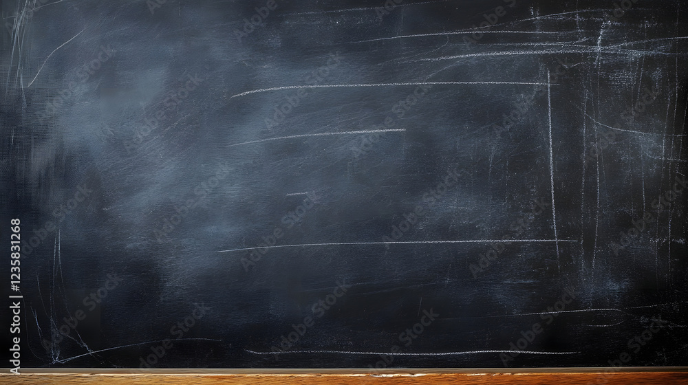 Aufkleber an empty black chalkboard or blackboard surface with chalk marks and scratches providing copy space 