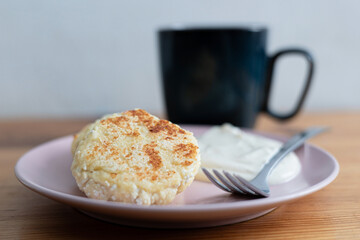 cheese pancakes and a cup of tea