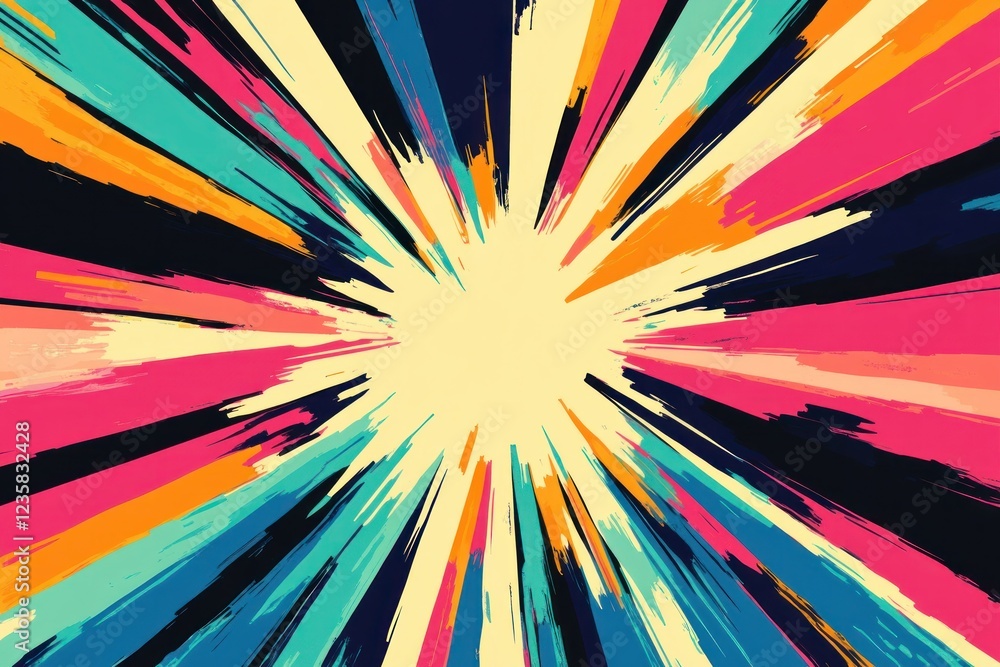 Poster vibrant abstract burst of colorful streaks radiating from a central point in dynamic motion