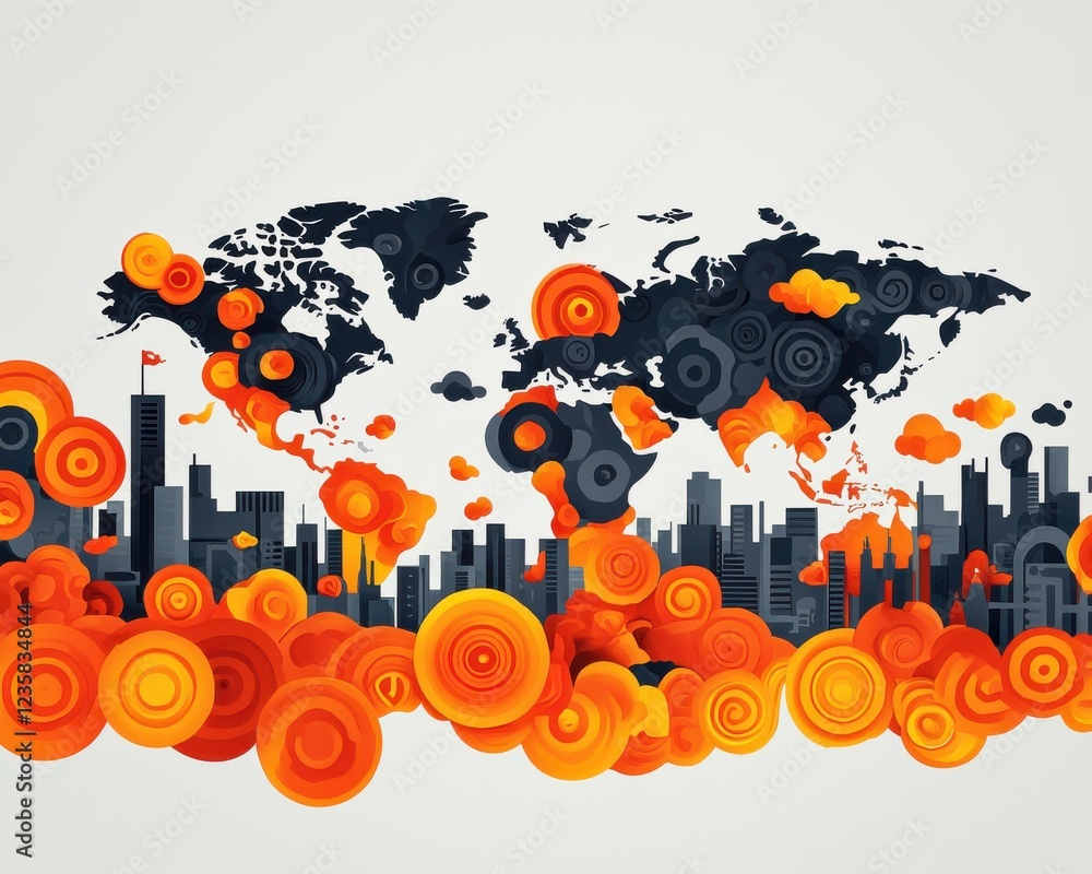 Poster abstract world map with colorful circles design