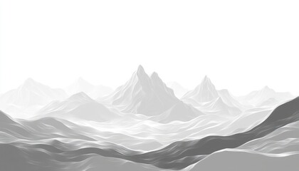 Abstract Grayscale Mountain Range Landscape Illustration