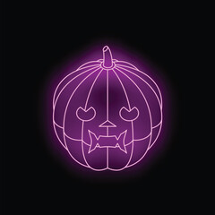Glowing purple neon sign showing a halloween pumpkin with a scary face