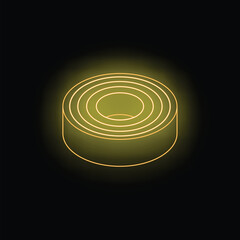 Naklejka premium Yellow neon ring glowing on dark background, three dimensional object with circular shapes