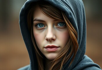 Naklejka premium Female portrait with hood