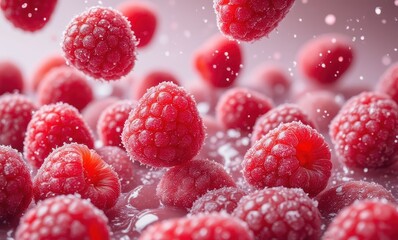 Fresh raspberries in sparkling water