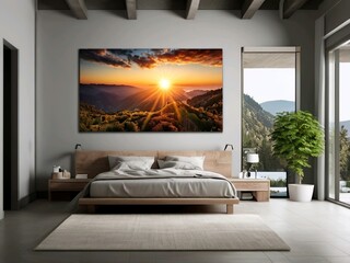 Modern Bedroom with Scenic Wall Art