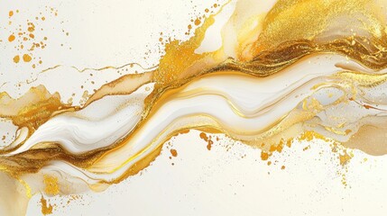 Fototapeta premium This artwork showcases a beautiful blend of gold and white waves flowing harmoniously across a light backdrop