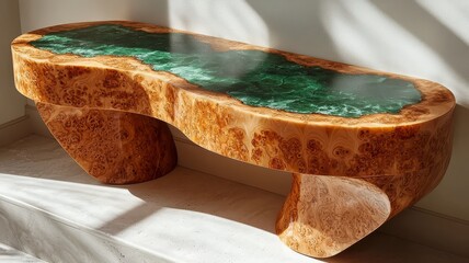 Stylish wooden coffee table with a vibrant green resin top, showcasing modern design and natural beauty, perfect for contemporary interiors.