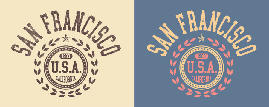 San Francisco City in California USA retro college varsity typographic vector graphic.