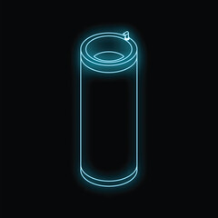 Fototapeta premium Blue neon sign showing reusable metallic water bottle on black background