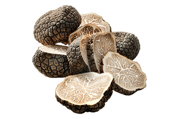 Fototapeta premium Fresh summer truffles Scorzones isolated on white transparent background, great for culinary and gourmet themes.