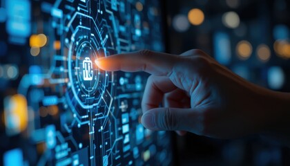 Close-up of a human hand touching an AI-powered screen 