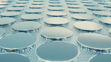 Fototapeta premium Overhead View of Multiple Circular Wafers on a Metallic Surface