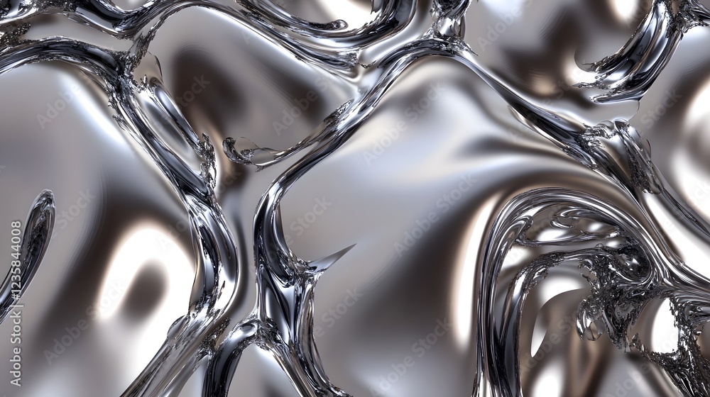 Poster Captivating abstract background featuring a mesmerizing metallic sphere submerged in a fluid swirling movement creating a smooth shiny gradient backdrop with a aesthetic