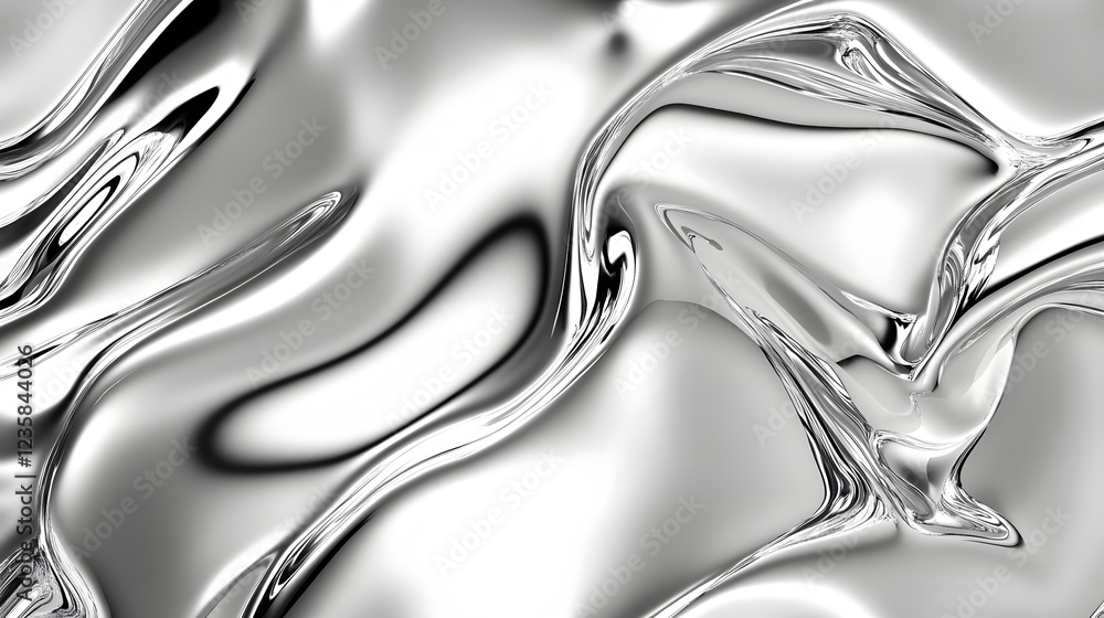 Leinwandbilder Captivating abstract background featuring mesmerizing metallic mirrored waves swirls and fluid forms of shimmering liquid silver alloy  Dynamic contemporary and futuristic design with a glossy