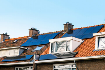 Solar Panel House Roof Generator Energy The Hague Netherlands Blue Sky Sun