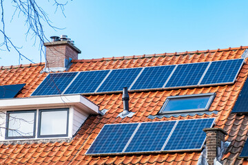 Solar Panel House Roof Generator Energy The Hague Netherlands Blue Sky Sun