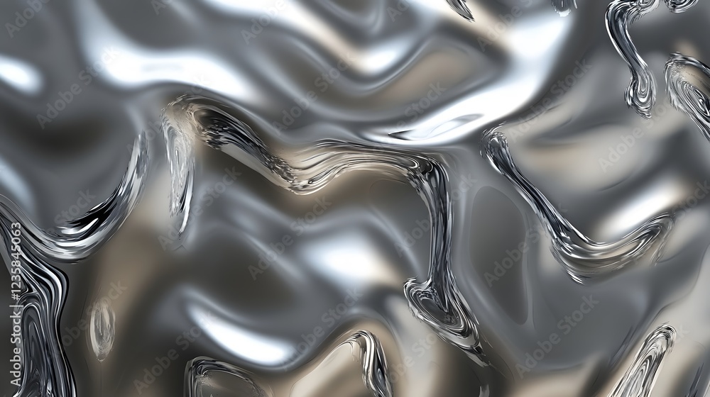 Poster captivating chrome waves flowing metallic abstraction with mesmerizing reflections and movements fut
