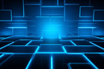 Obraz premium 3d abstract background blue neon light modern illustration, geometric design ultraviolet spectrum
