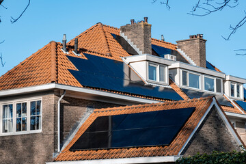 Solar Panel House Roof Generator Energy The Hague Netherlands Blue Sky Sun