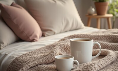 Cozy morning with coffee in bed