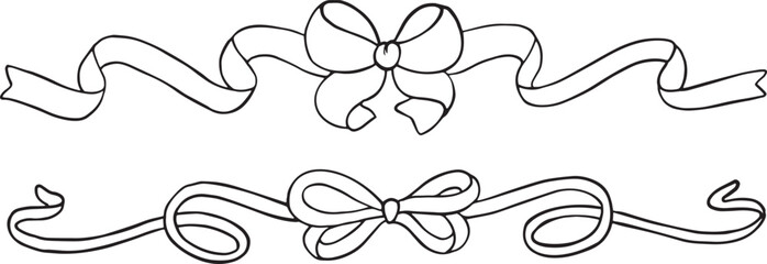 Hand draw ribbons cute doodle icon set Outline Simple vector illustration.