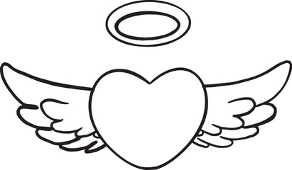 Hand draw Wing angel heart cute doodle icon set Outline Simple vector illustration.