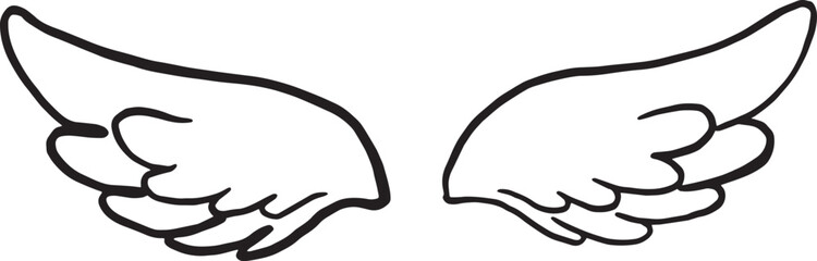 Hand draw Wing cute doodle icon set Outline Simple vector illustration.