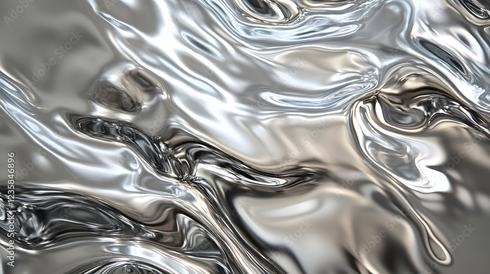 Aufkleber Captivating Metallic Fluid Dynamics Mesmerizing waves of shimmering silver liquid metal flowing splashing and undulating across the frame