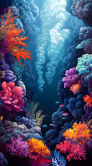 Fototapeta premium Vibrant Coral Reef Exploration: Discover the Beauty of Underwater Ocean Ecosystems, Colorful Sea Life, and Diverse Marine Habitats with Stunning Graphics and Serenity in Nature's Landscape