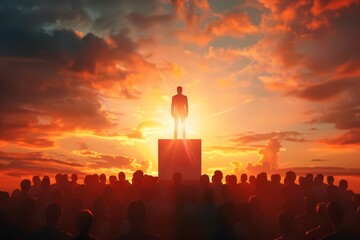 Businessperson on Podium in Dramatic 3D Lighting