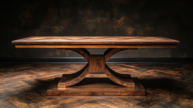 Elegant wooden dining table with a unique base, showcasing craftsmanship and style, perfect for modern interiors and commercial decor.