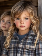 Adorable Girl in Plaid Shirt Portrait Photography