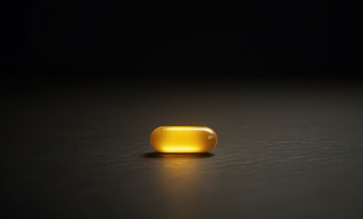 Yellow capsule on dark surface
