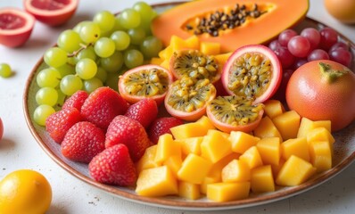 Colorful assortment of fresh tropical fruits