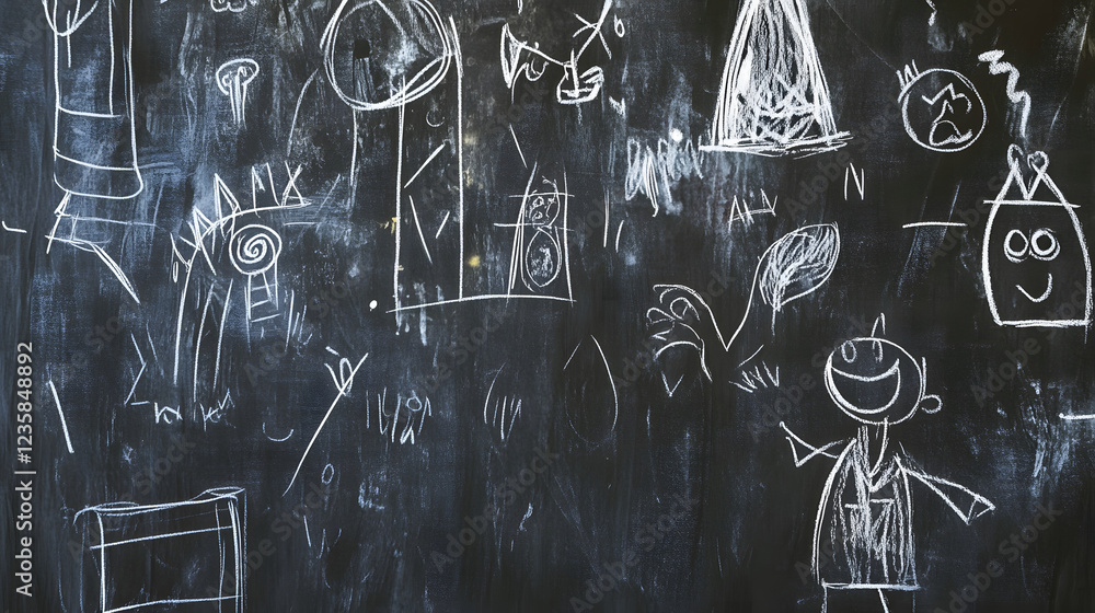 Poster chalkboard abstract doodles and shapes for creative educational backgrounds handdrawn chalk and sket