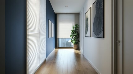 Obraz premium Serene hallway, light wood floor, modern art