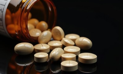 Close-up of spilled beige tablets