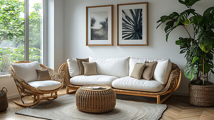 Home living room interior mockup, white, Scandinavian color concept.